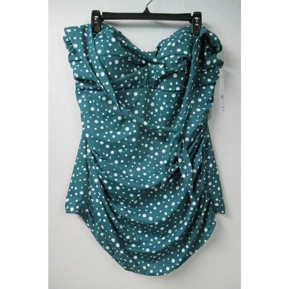 NWT Simply Swim One Piece Polka Dot Turquoise Halter Style Padded Size 3X - Picture 1 of 7